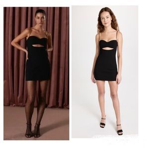 Misha Anja Dress Bonded Crepe Cut Out Gold Chain Straps BodyCon Black Edgy Punk